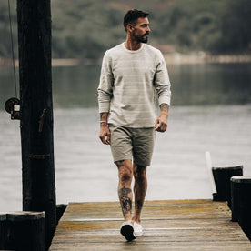 fit model walking in The Foundation Short in Organic Sagebrush