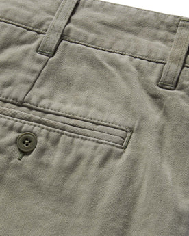 material shot of the rear pocket on The Foundation Short in Organic Sagebrush, Bottoms by Taylor Stitch