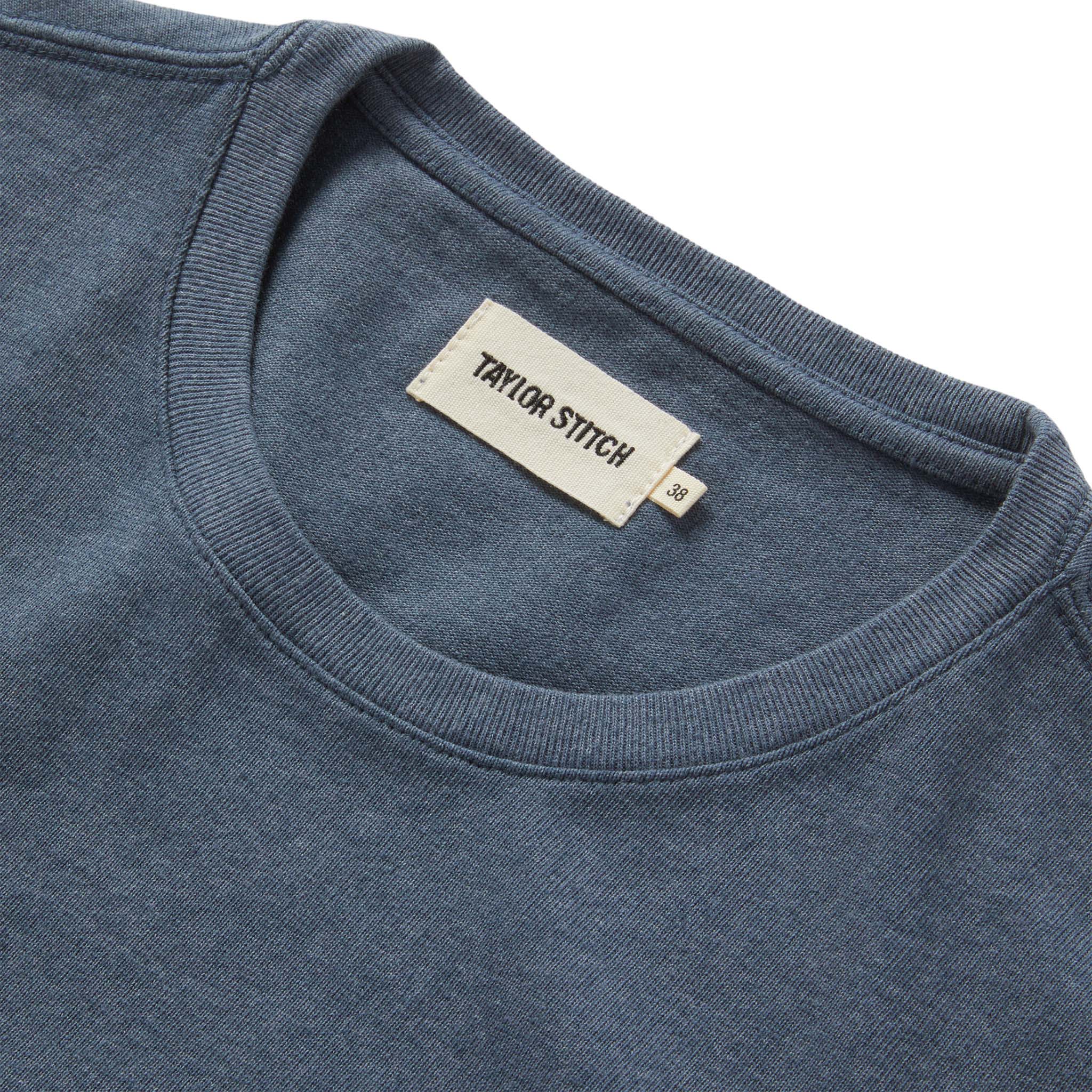 material shot of the collar of The Heavy Bag Tee in Storm, Knits by Taylor Stitch