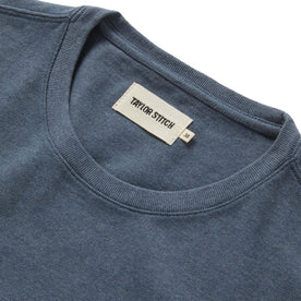 material shot of the collar of The Heavy Bag Tee in Storm