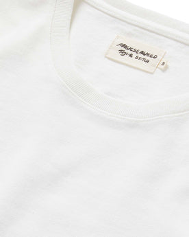 material shot of the label and neck opening on The Heavy Bag Tee in Sea Lettuce, Knits by Taylor Stitch