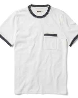 flatlay of The Heavy Bag Ringer Tee in Natural and Navy, Knits by Taylor Stitch