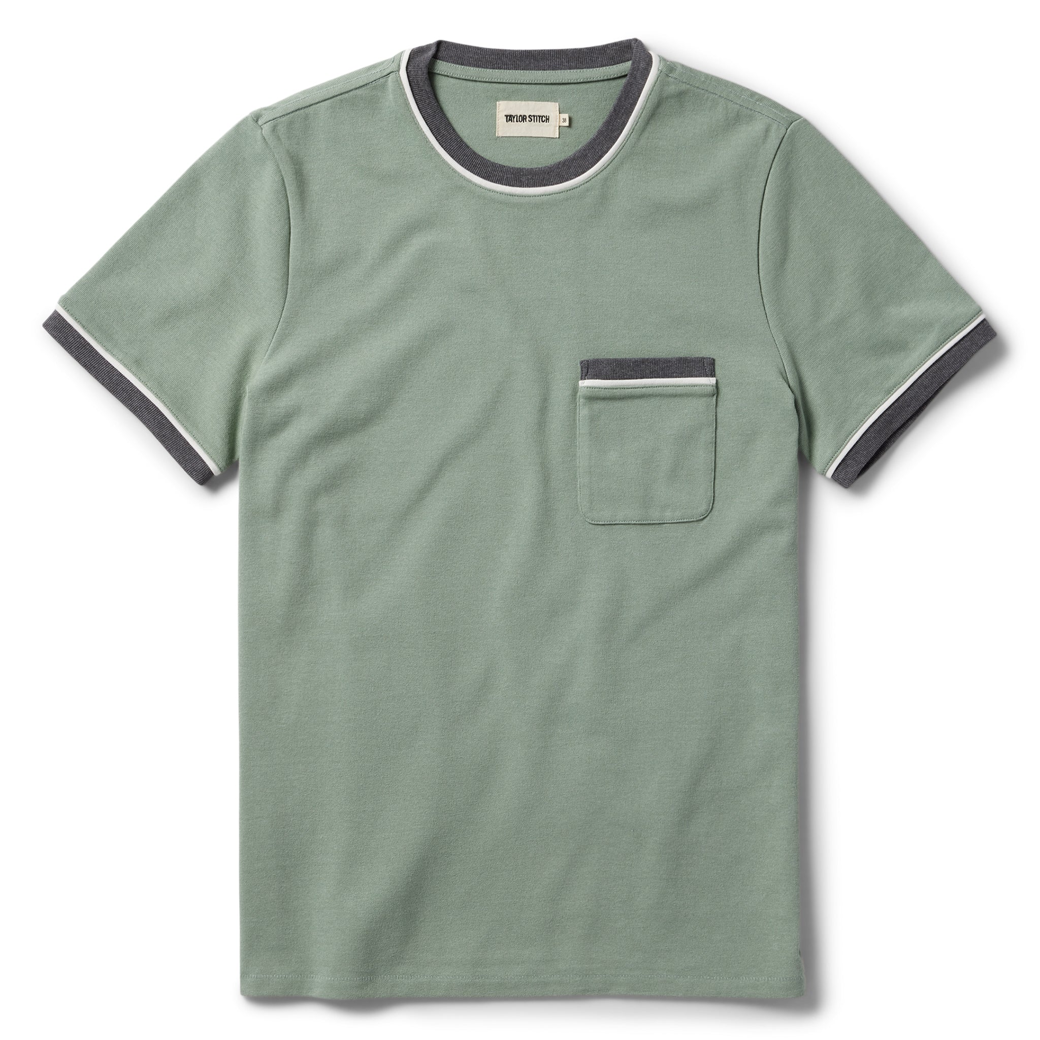 flatlay of The Heavy Bag Ringer Tee in Slate and Seed, Knits by Taylor Stitch