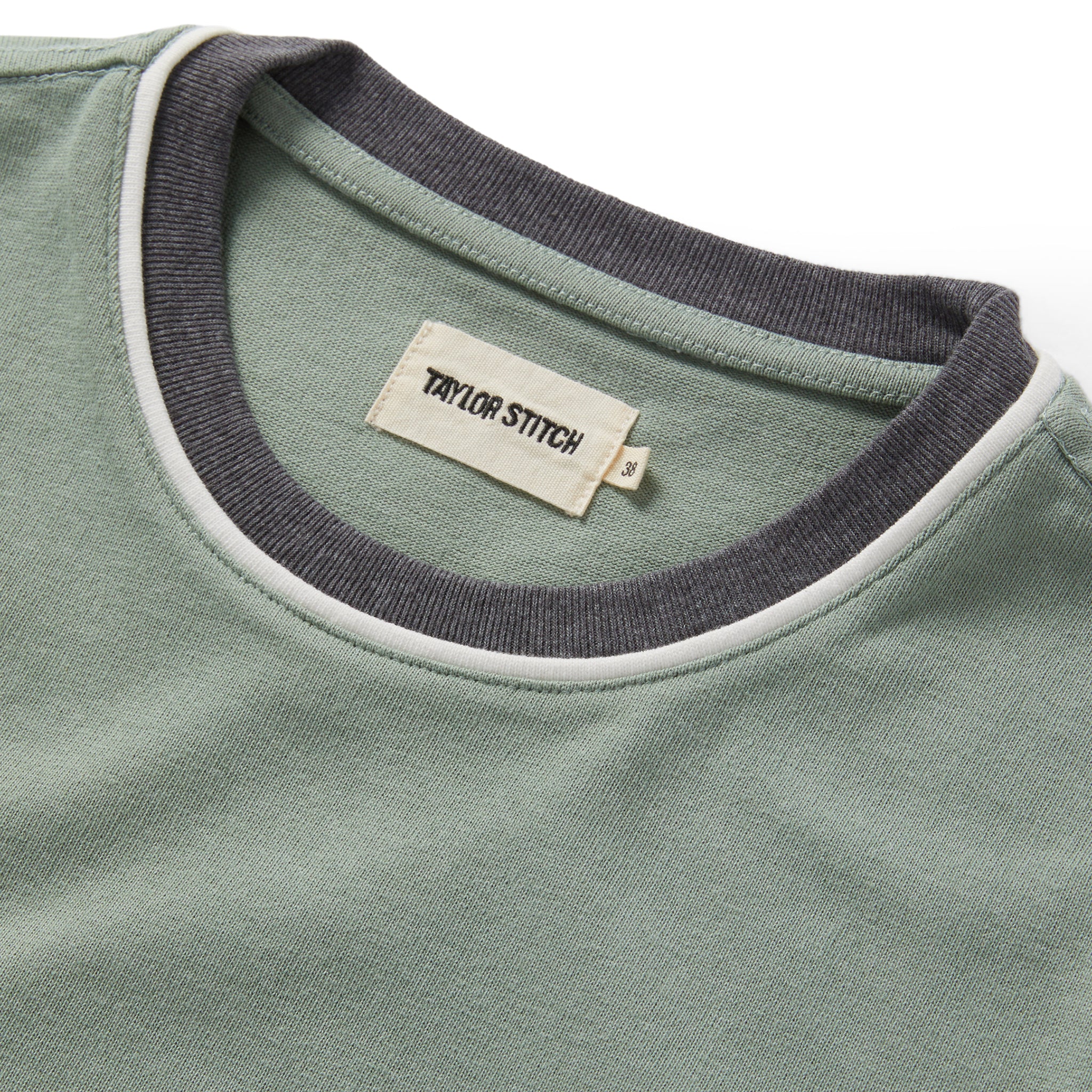 material shot of The Heavy Bag Ringer Tee in Slate and Seed, Knits by Taylor Stitch