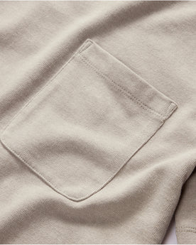 material shot of the chest pocket on The Heavy Bag Tee in Arid Eucalyptus, Knits by Taylor Stitch