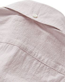material shot of the back of the collar on The Jack in Antique Terracotta Micro Seersucker, Wovens by Taylor Stitch