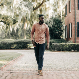 fit model walking in The Jack in Dried Acorn Oxford