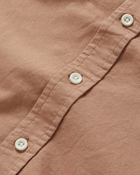 material shot of the buttons on The Jack in Dried Acorn Oxford, Wovens by Taylor Stitch