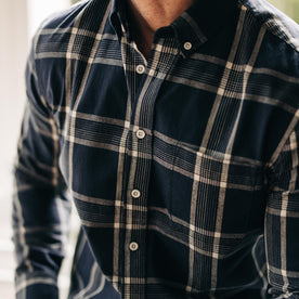 fit model showing front of The Jack in Midnight Plaid