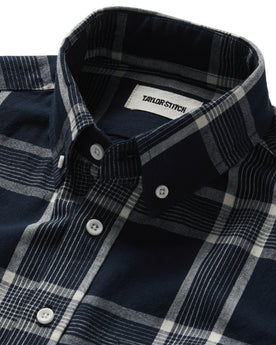 material shot of the collar on The Jack in Midnight Plaid, Wovens by Taylor Stitch