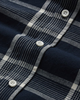 material shot of the buttons on The Jack in Midnight Plaid, Wovens by Taylor Stitch