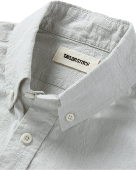 material shot of the collar on The Jack in Rainwater Micro Seersucker, Wovens by Taylor Stitch