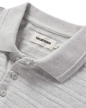 material shot of the collar on The Jacquard Polo in Ash Heather, Knits by Taylor Stitch