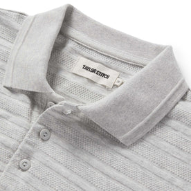 material shot of the collar on The Jacquard Polo in Ash Heather