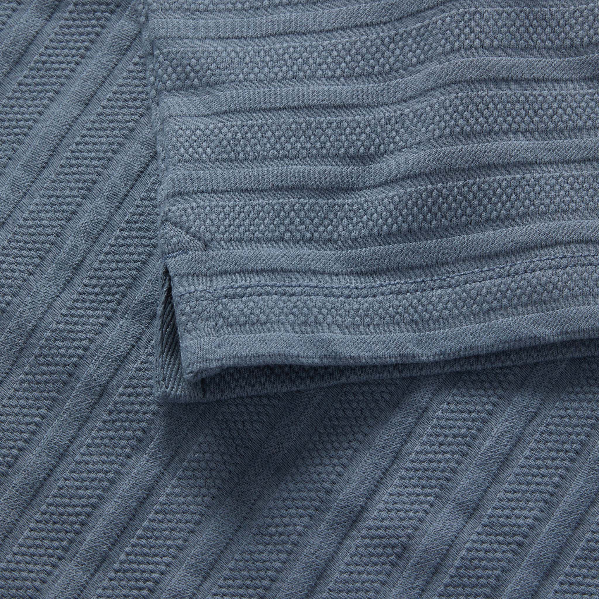 material shot of the hem on The Jacquard Polo in Storm, Knits by Taylor Stitch