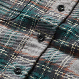 material shot of the buttons on The Ledge Shirt in Coastline Plaid