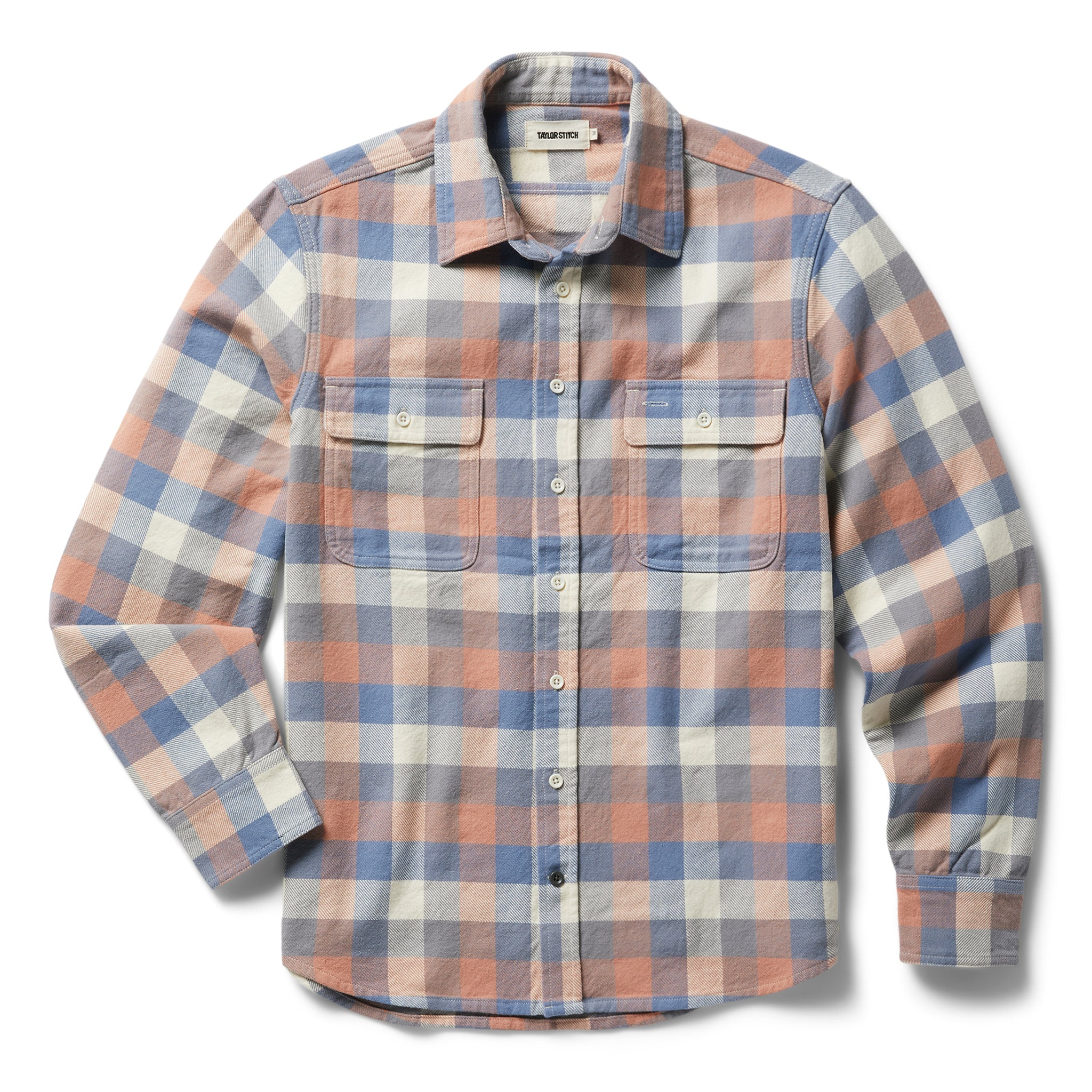 flatlay of The Ledge Shirt in Dusk Check, shown in full, Wovens by Taylor Stitch