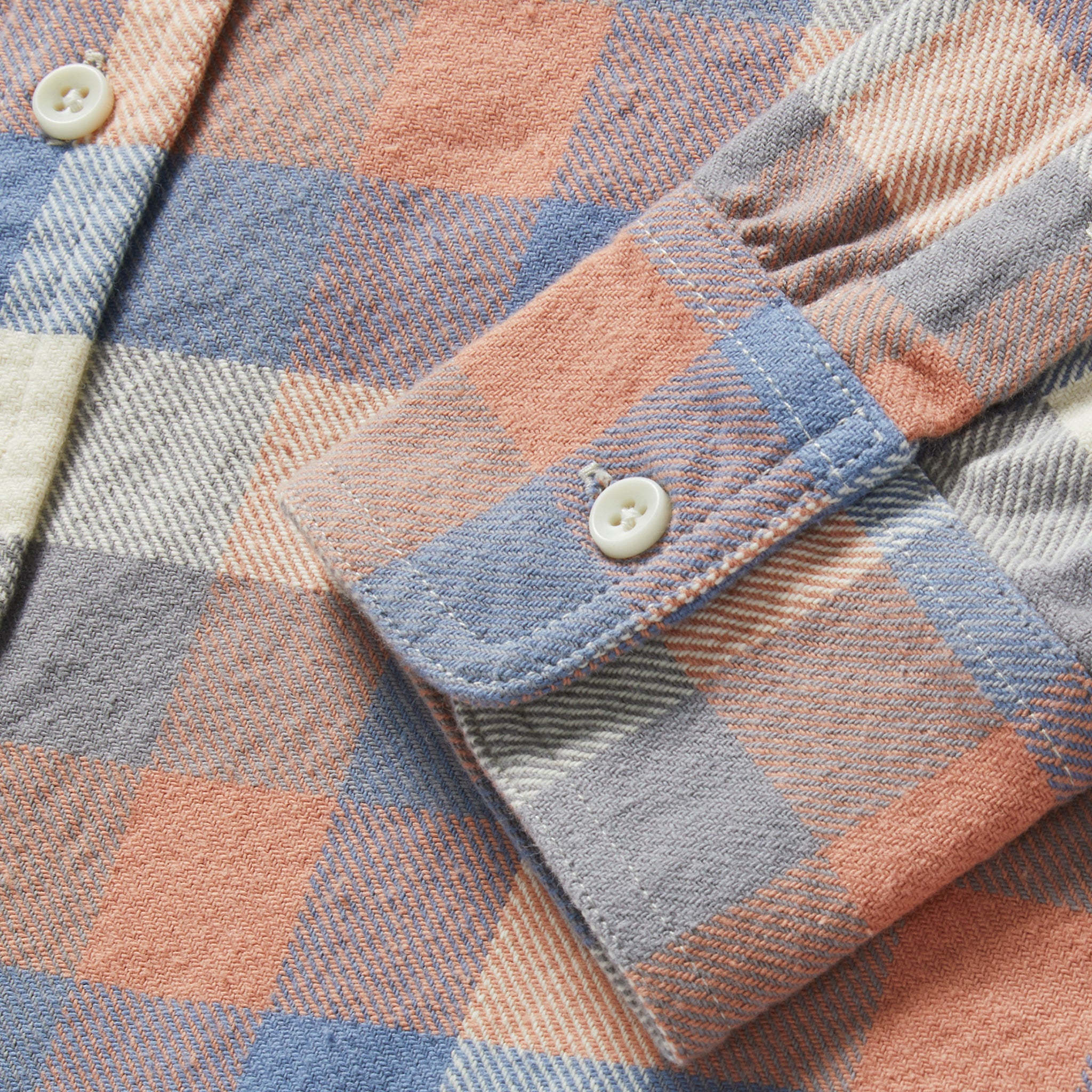 material shot of the cuffs on The Ledge Shirt in Dusk Check, Wovens by Taylor Stitch