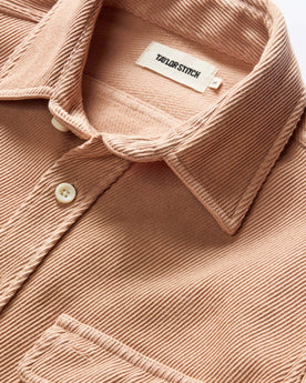 material shot of the collar on The Ledge Shirt in Dusty Coral Twill, Wovens by Taylor Stitch