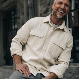 fit model in The Ledge Shirt in Natural Twill