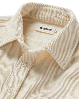 material shot of the collar on The Ledge Shirt in Natural Twill, Wovens by Taylor Stitch