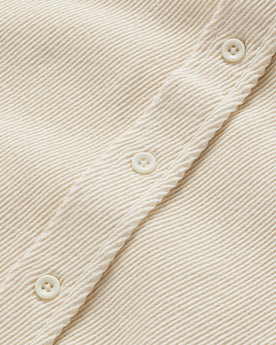 material shot of the buttons and texture of The Ledge Shirt in Natural Twill, Wovens by Taylor Stitch