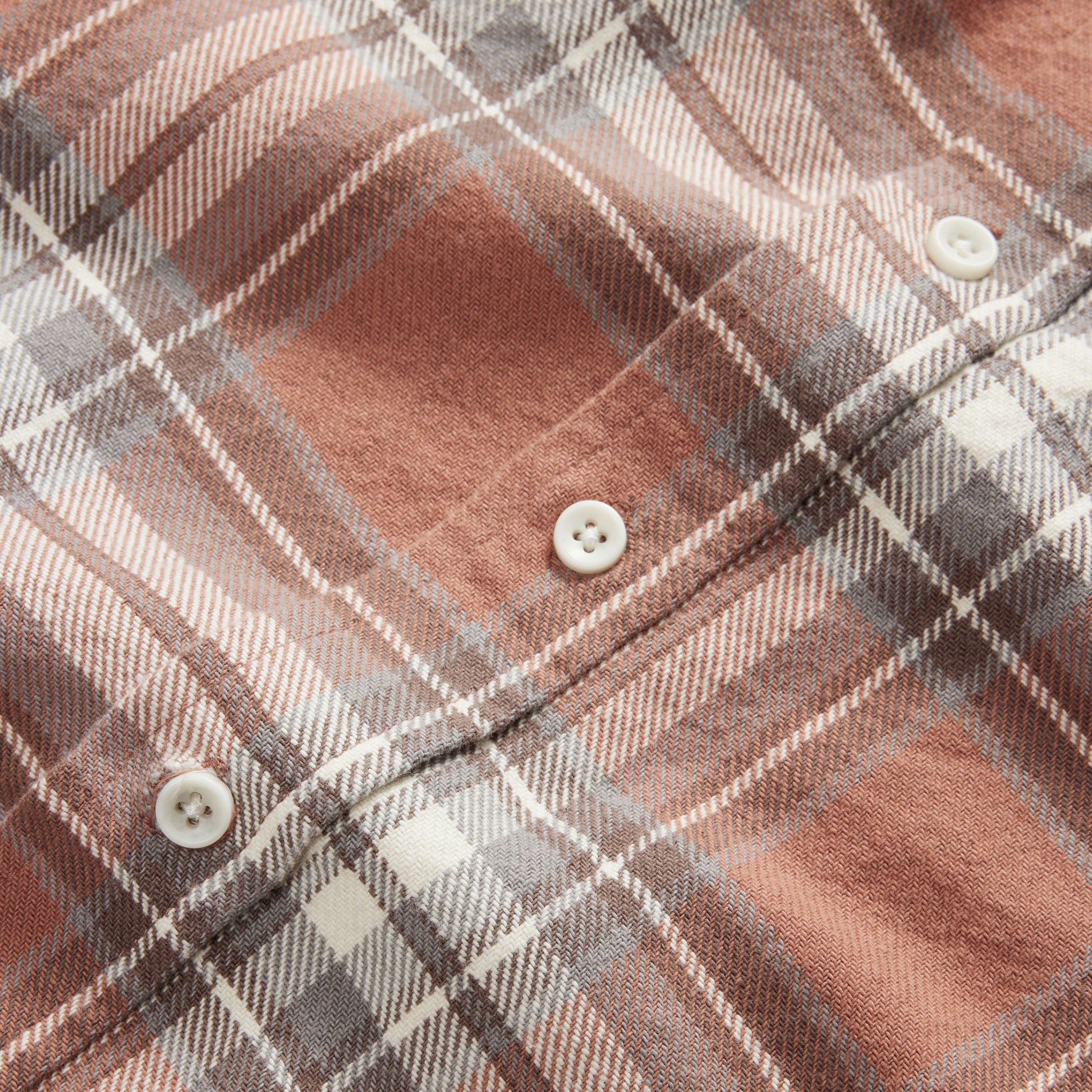 material shot of the buttons on The Ledge Shirt in Sun Baked Brick Plaid, Wovens by Taylor Stitch