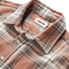 material shot of the collar on The Ledge Shirt in Sun Baked Brick Plaid