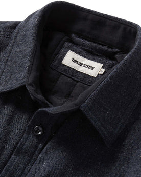 material shot of the collar on The Lined Utility Shirt in Charcoal Donegal, Outerwear by Taylor Stitch