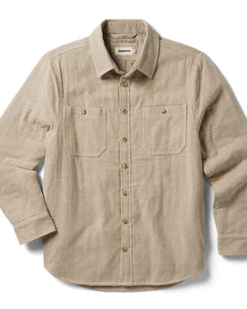flatlay of The Lined Utility Shirt in Oat Donegal, Outerwear by Taylor Stitch
