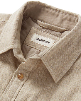 material shot of the collar on The Lined Utility Shirt in Oat Donegal, Outerwear by Taylor Stitch