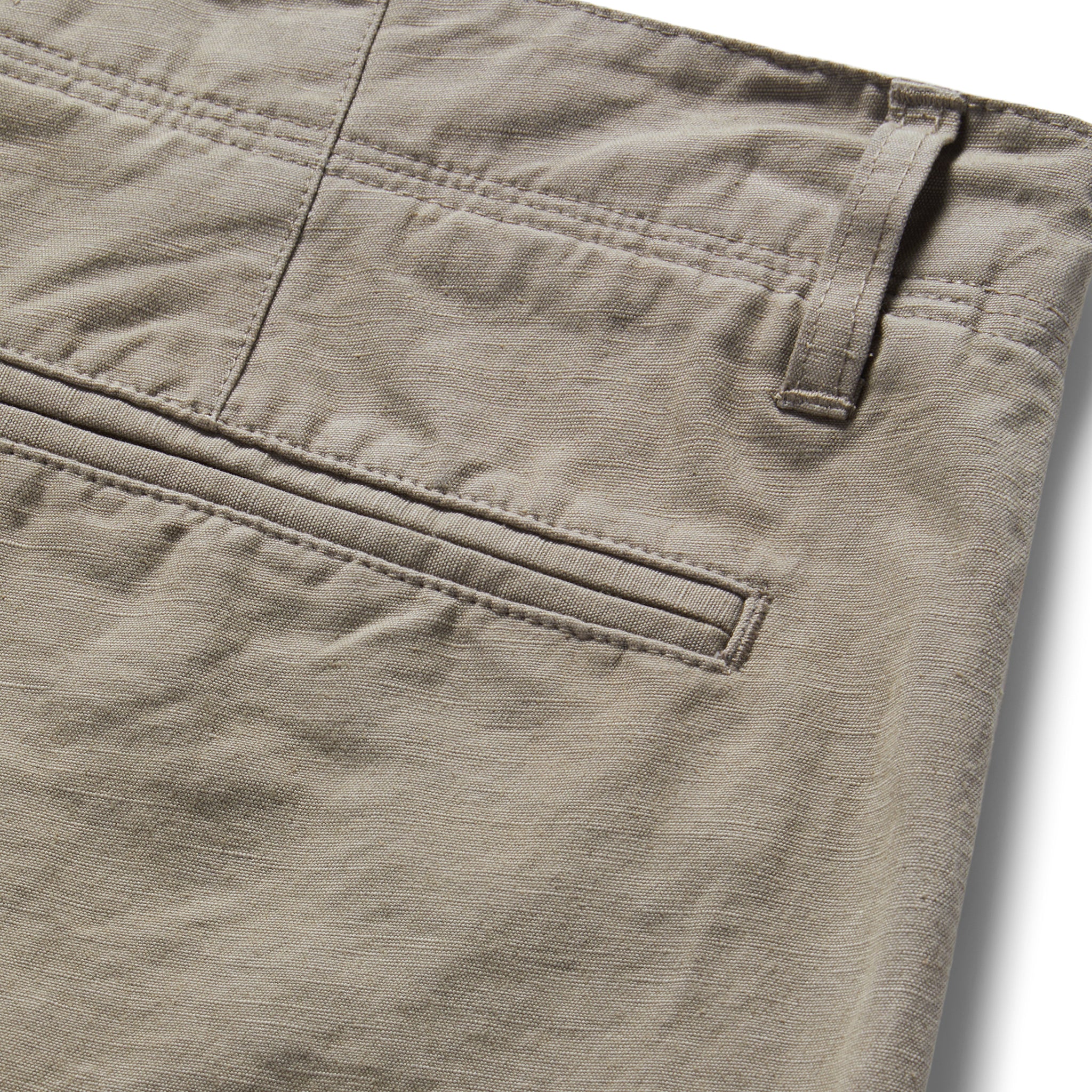 material shot of the back pocket of The Morse Short in Oyster Slub, Bottoms by Taylor Stitch