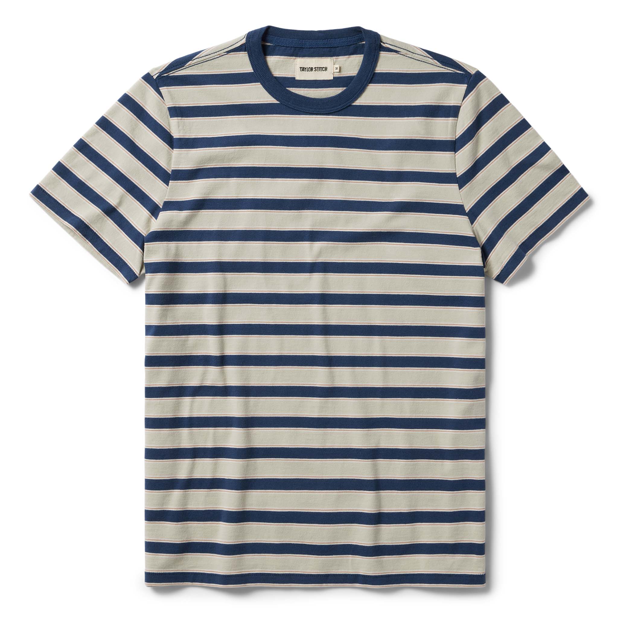 flatlay of The Organic Cotton Tee in Daybreak Stripe, Knits by Taylor Stitch