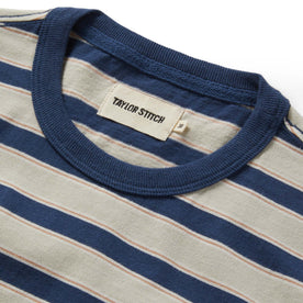 material shot of the collar on The Organic Cotton Tee in Daybreak Stripe