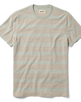 flatlay of The Organic Cotton Tee in Seafoam Stripe, Knits by Taylor Stitch