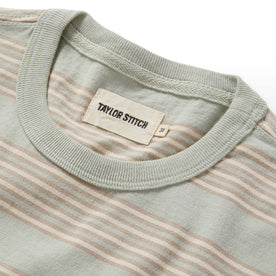 material shot of the collar on The Organic Cotton Tee in Seafoam Stripe