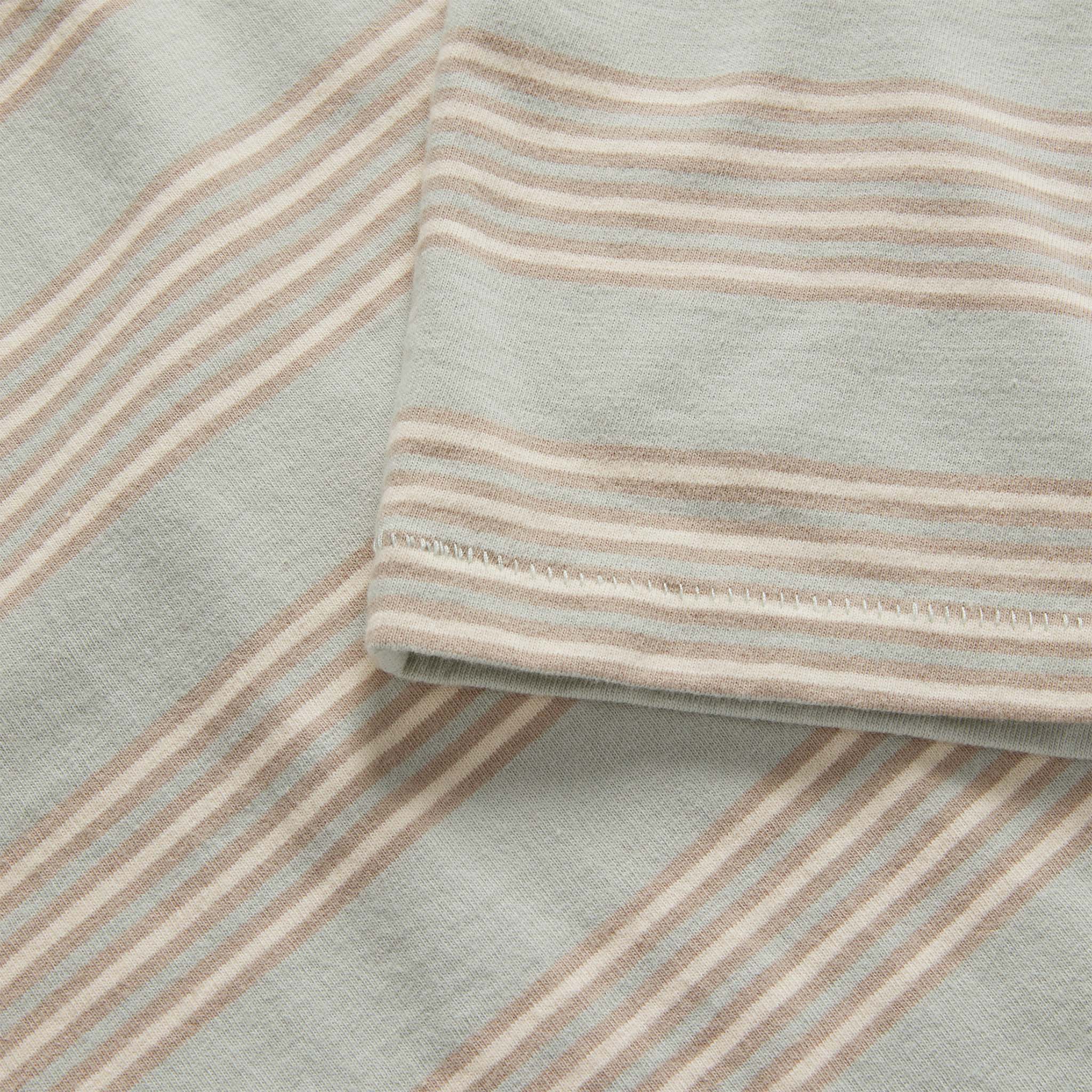 material shot of the sleeves on The Organic Cotton Tee in Seafoam Stripe, Knits by Taylor Stitch