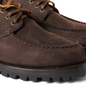 material shot of the toe on The Ridge Moc in Chocolate Nubuck