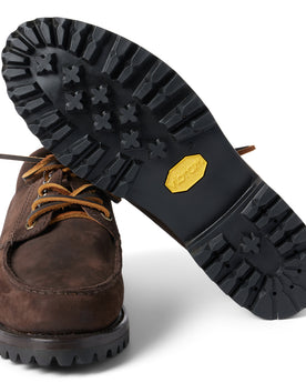 material shot of Vibram sole on The Ridge Moc in Chocolate Nubuck, Footwear by Taylor Stitch