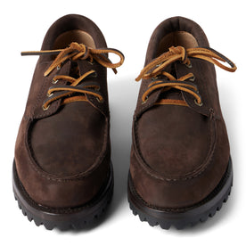 image of laces and front of The Ridge Moc in Chocolate Nubuck