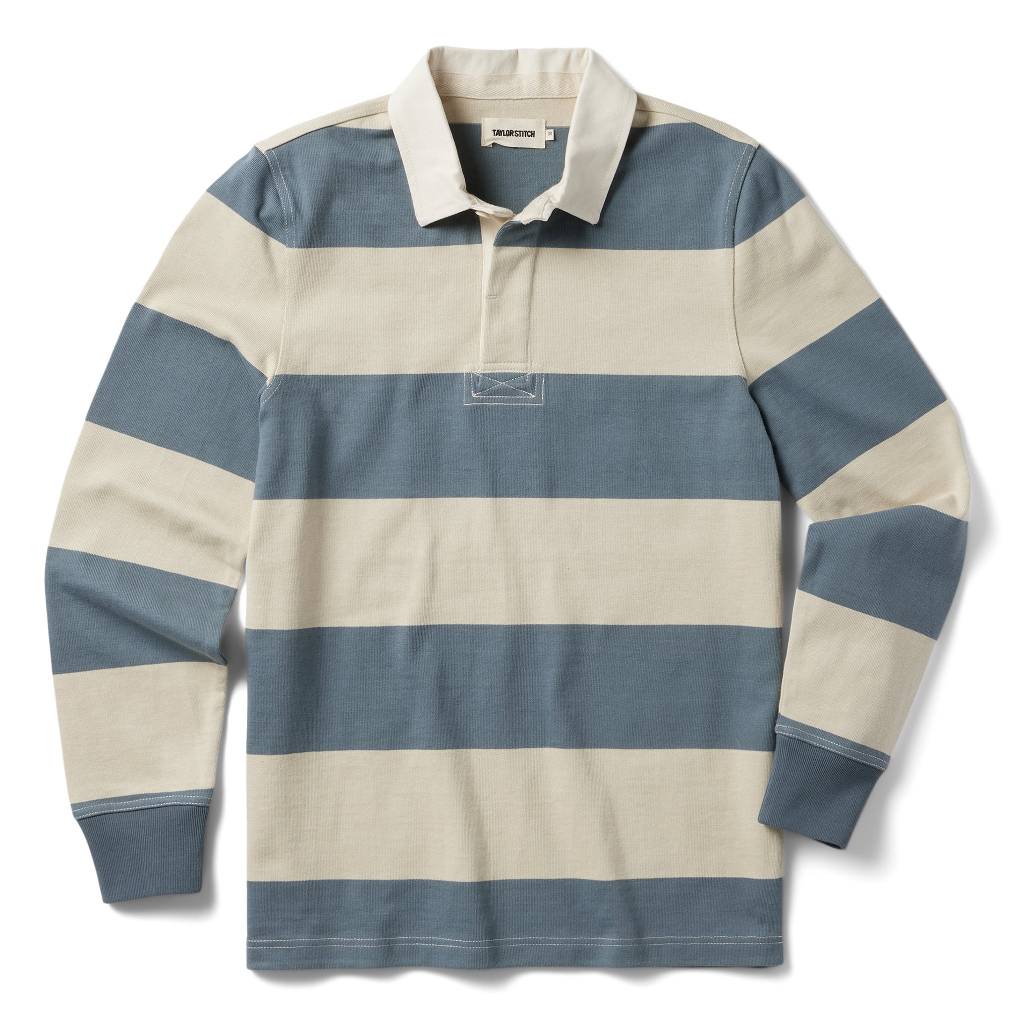 flatlay of The Rugby Shirt in Storm Stripe, Knits by Taylor Stitch