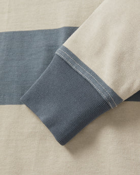 material shot of the sleeve on The Rugby Shirt in Storm Stripe, Knits by Taylor Stitch
