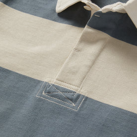 material shot of the buttons on The Rugby Shirt in Storm Stripe