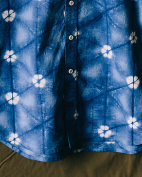 Close up of the pattern on The Short Sleeve Jack in Deep Navy Floral, Wovens by Taylor Stitch