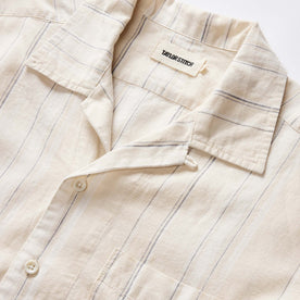 material shot of the camp collar on The Short Sleeve Hawthorne in Fog Stripe, Wovens by Taylor Stitch