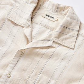 material shot of the camp collar on The Short Sleeve Hawthorne in Fog Stripe