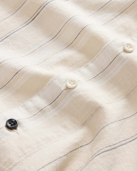 material shot of the buttons on The Short Sleeve Hawthorne in Fog Stripe, Wovens by Taylor Stitch