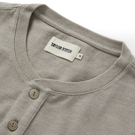 material shot of the collar on The Short Sleeve Heavy Bag Henley in Fog