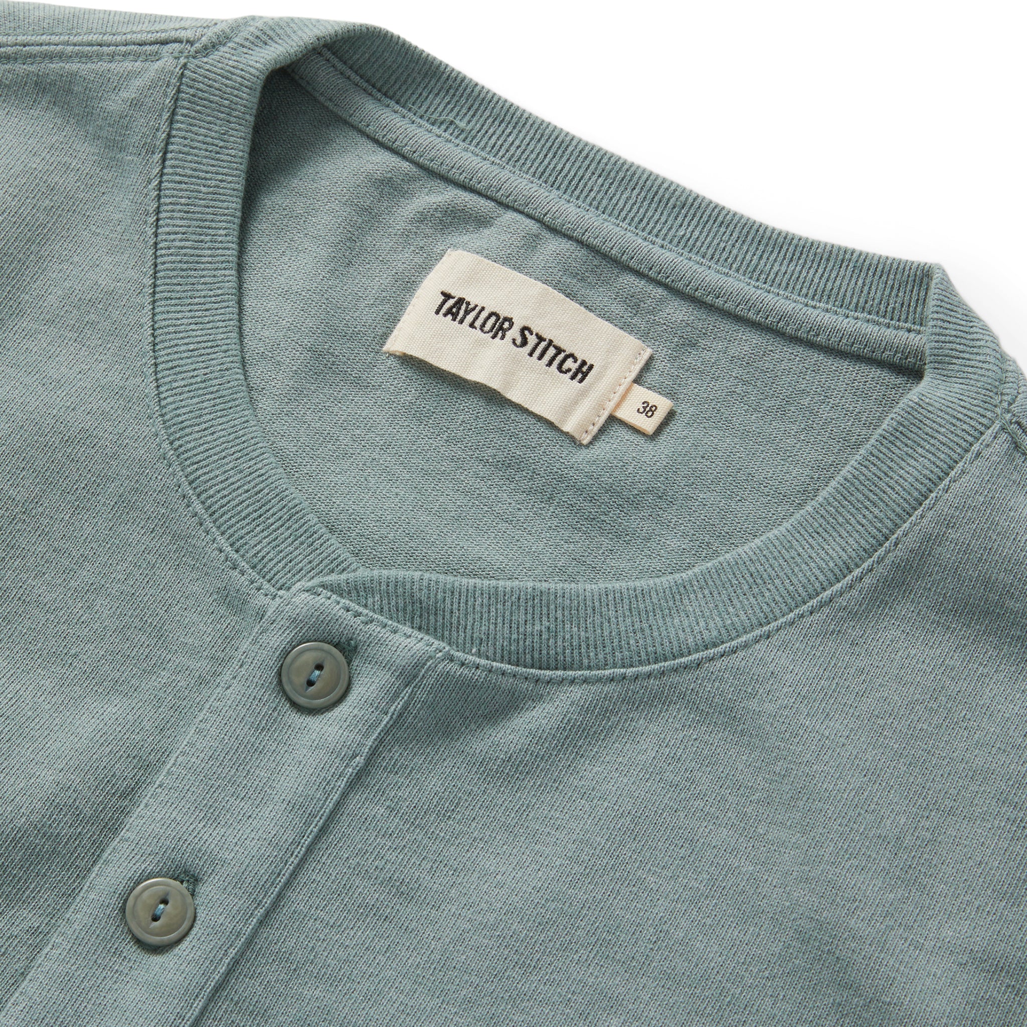 material shot of the collar on The Short Sleeve Heavy Bag Henley in Slate, Knits by Taylor Stitch