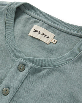 material shot of the collar on The Short Sleeve Heavy Bag Henley in Slate, Knits by Taylor Stitch